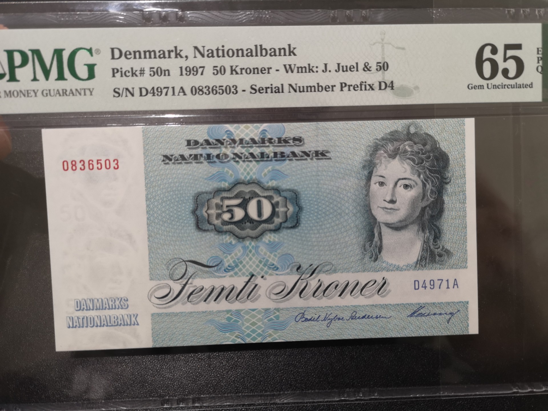 《外钞收藏家》第一百七十一期拍卖（本期97件） 1997丹麦动物版50克朗 PMG65