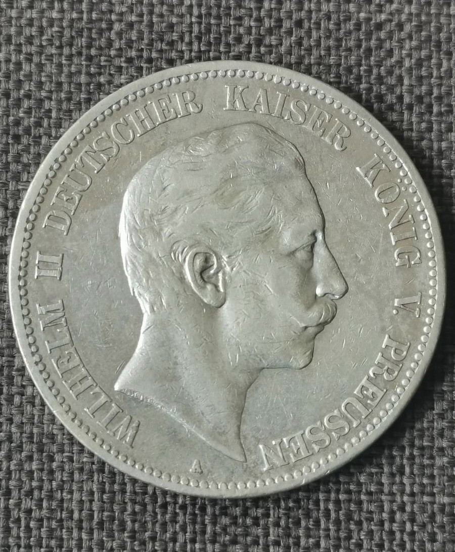 【保诚微拍】【自动拍卖、全场包邮】第19期 $ 硬币专场 $ 德国  普鲁士 威廉二世 1901年 A版 5马克银币 （28克 0.9银）