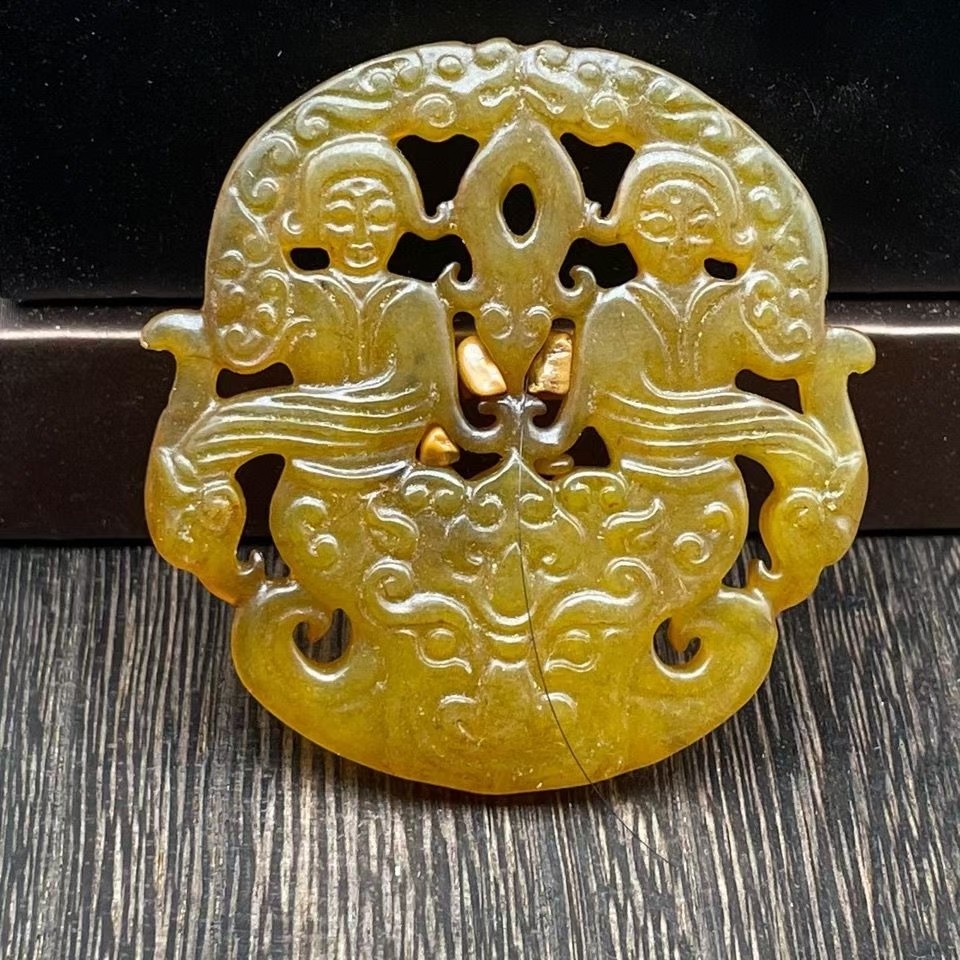 收藏老岫玉捡漏明清汉代古玩玉器古董玉石玉老玉挂件吊坠金童玉女