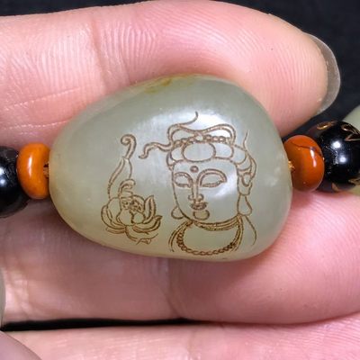 附权威证书古老气包浆真品玉原石阴雕随行珠散珠子 - 附权威证书古老气包浆真品玉原石阴雕随行珠散珠子
