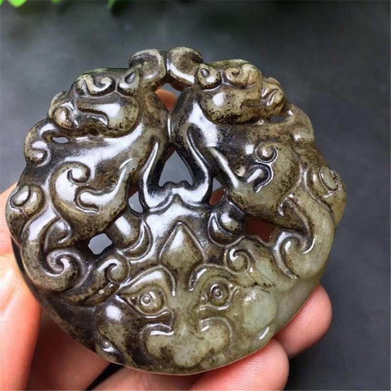 明清岫玉古玩玉器古董玉壁做旧把件高古玉老物件吊坠玉佩挂件貔貅