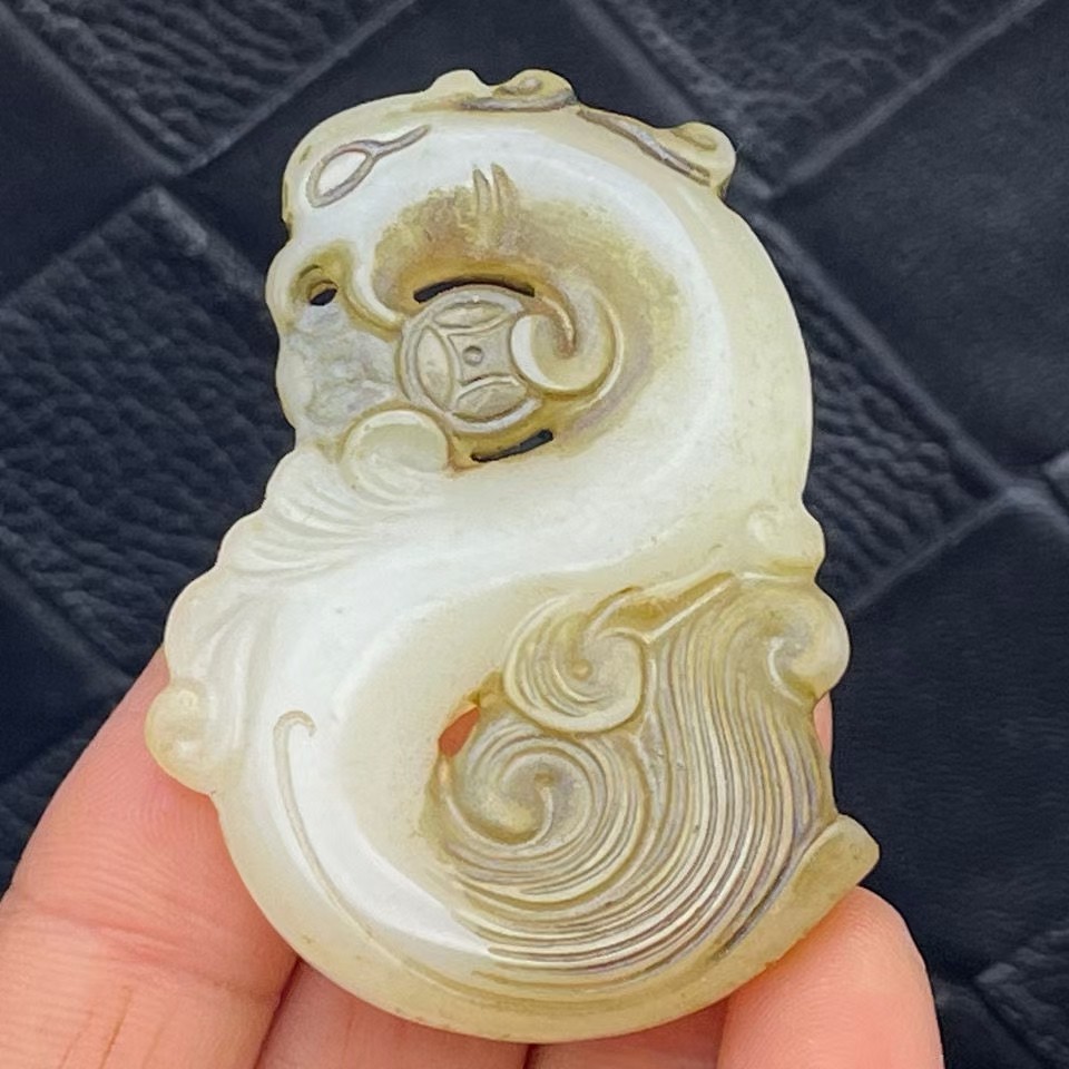 古玩玉器明清把件白玉老玉老物件高古玉做旧古董挂件把件吊坠凤鸟