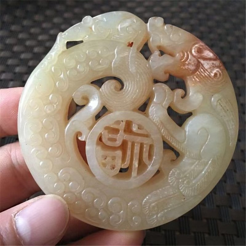 战国岫玉古玩玉器高古玉古董玉壁做旧老物件玉佩挂件吊坠望子成龙