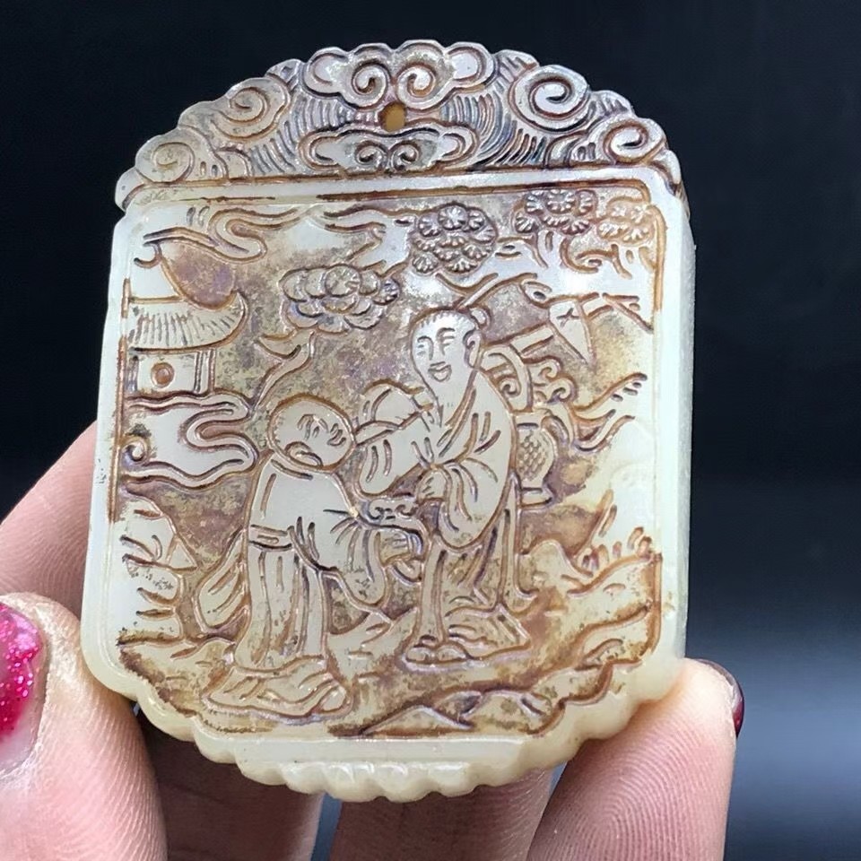古玩玉器明清把件白玉老玉老物件高古玉做旧古董挂件吊坠人物怀旧