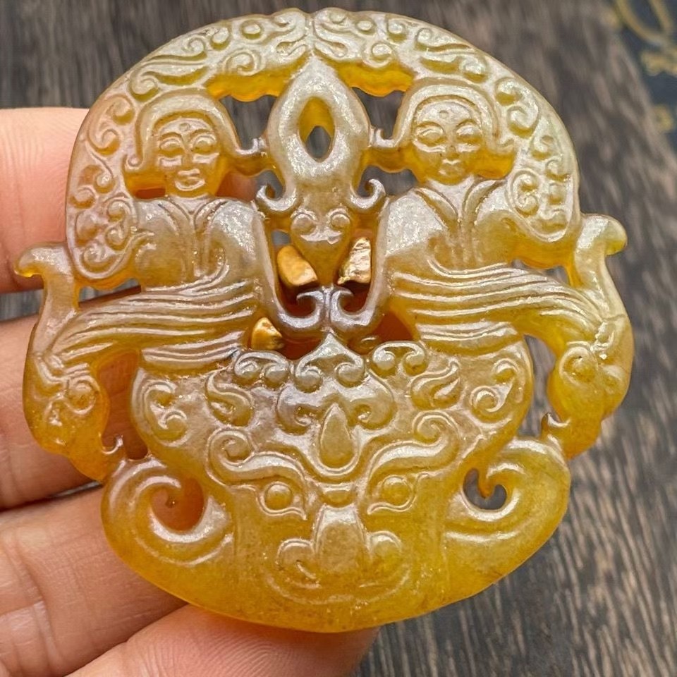 收藏老岫玉捡漏明清汉代古玩玉器古董玉石玉老玉挂件吊坠金童玉女