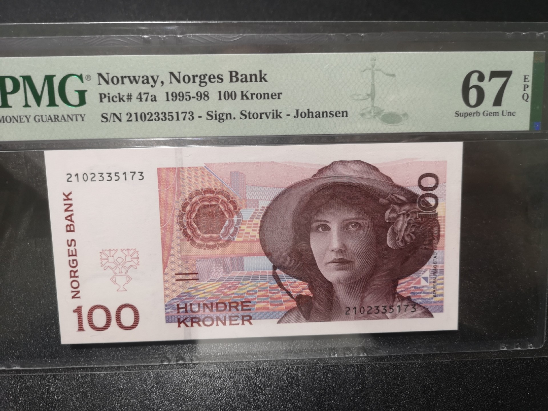 《外钞收藏家》第一百七十一期拍卖（本期97件） 1995-98年挪威100克朗 PMG67 初版95年首发年份