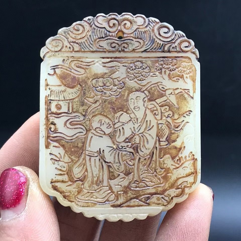 古玩玉器明清把件白玉老玉老物件高古玉做旧古董挂件吊坠人物怀旧