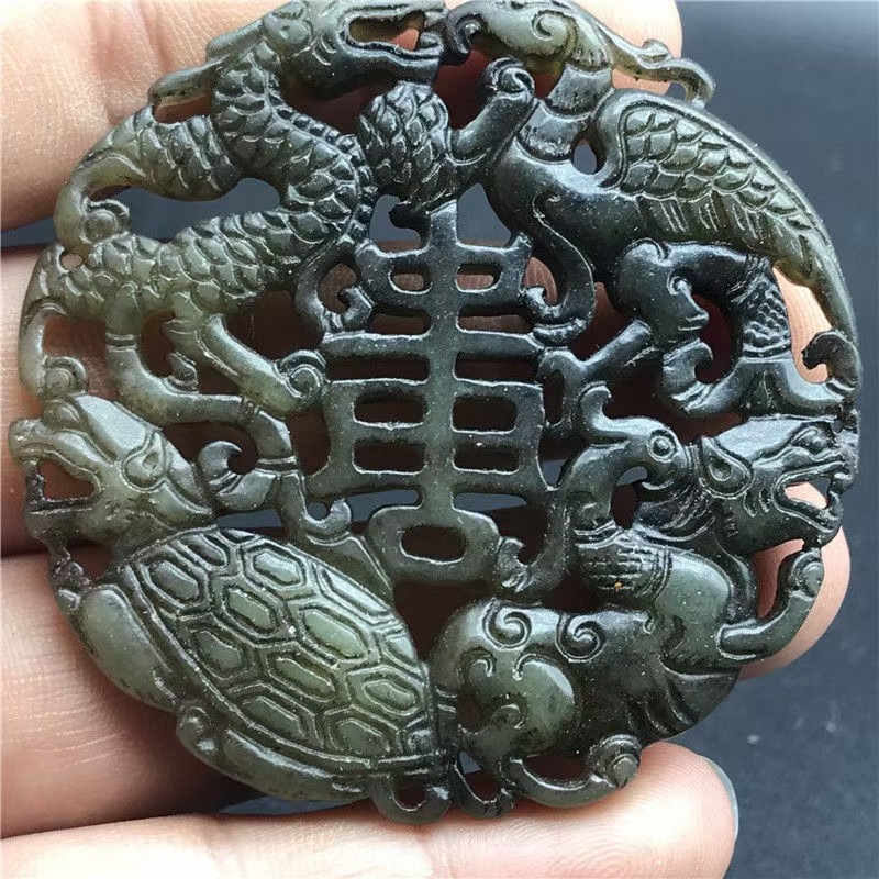 古玉老玉古玩杂项玉器天然岫玉仿古摆件把件精雕战汉明四神兽挂件
