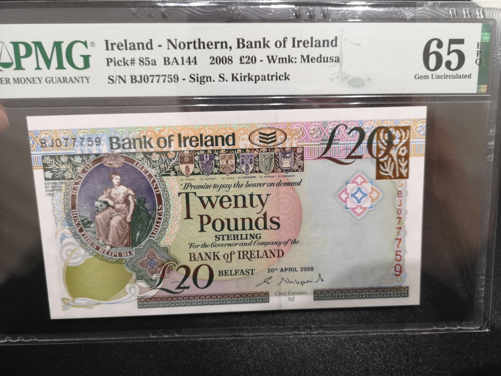 《外钞收藏家》第一百七十一期拍卖（本期97件） 2008年北爱尔兰20镑 PMG65
