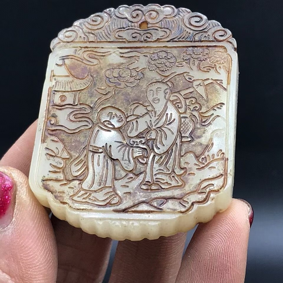 古玩玉器明清把件白玉老玉老物件高古玉做旧古董挂件吊坠人物怀旧