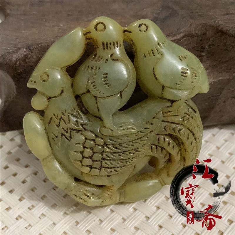 明清岫玉古玩玉器古董做旧把件高古玉老物件玉佩挂件吊坠连升三级