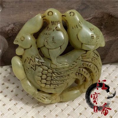 明清岫玉古玩玉器古董做旧把件高古玉老物件玉佩挂件吊坠连升三级 - 明清岫玉古玩玉器古董做旧把件高古玉老物件玉佩挂件吊坠连升三级
