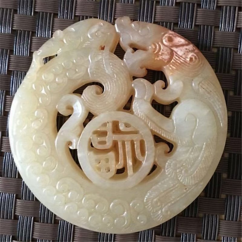 战国岫玉古玩玉器高古玉古董玉壁做旧老物件玉佩挂件吊坠望子成龙