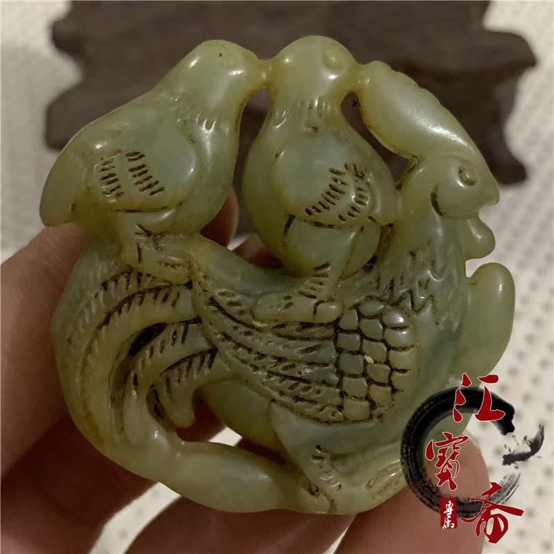 明清岫玉古玩玉器古董做旧把件高古玉老物件玉佩挂件吊坠连升三级