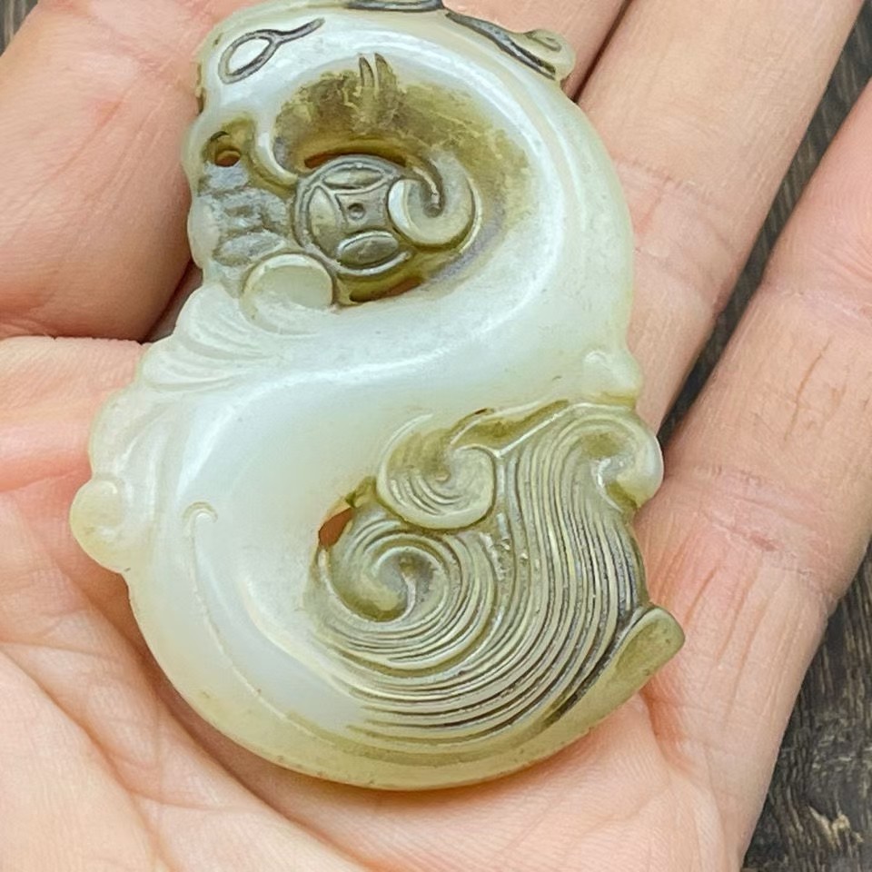 古玩玉器明清把件白玉老玉老物件高古玉做旧古董挂件把件吊坠凤鸟