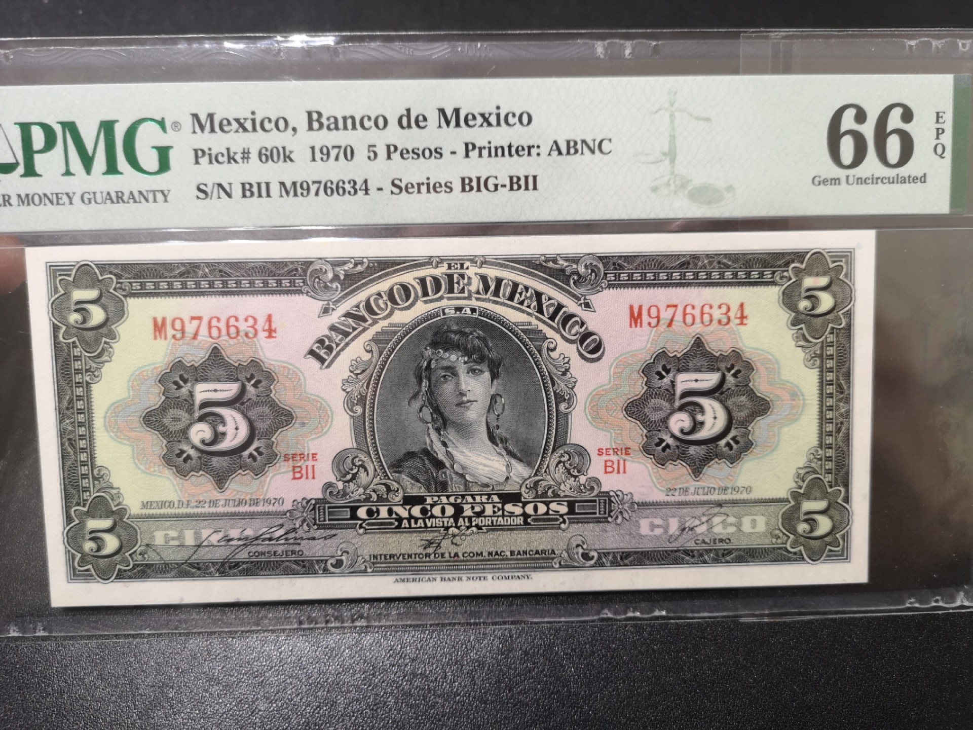 《外钞收藏家》第一百七十一期拍卖（本期97件） 1970年墨西哥比索 PMG66