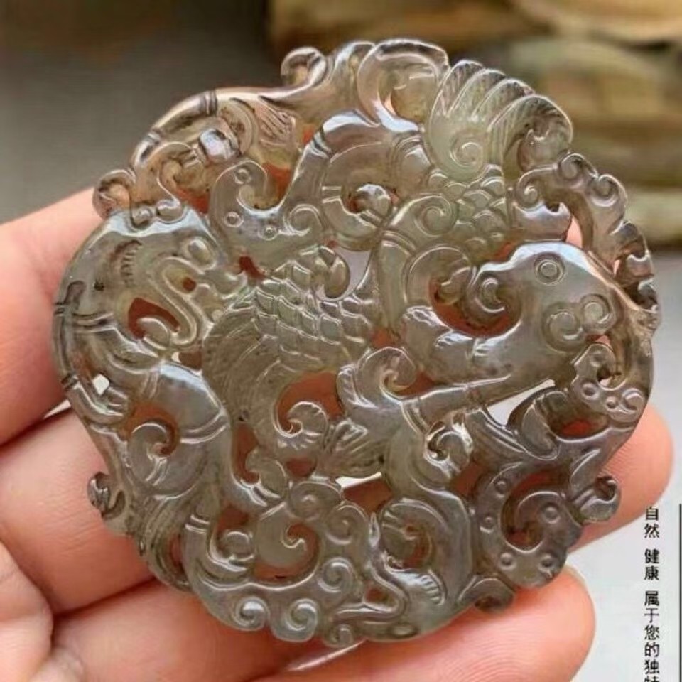 汉代古玩玉器玉璧古董高古玉老玉颈饰吊坠老岫玉把件挂件摆件龙凤