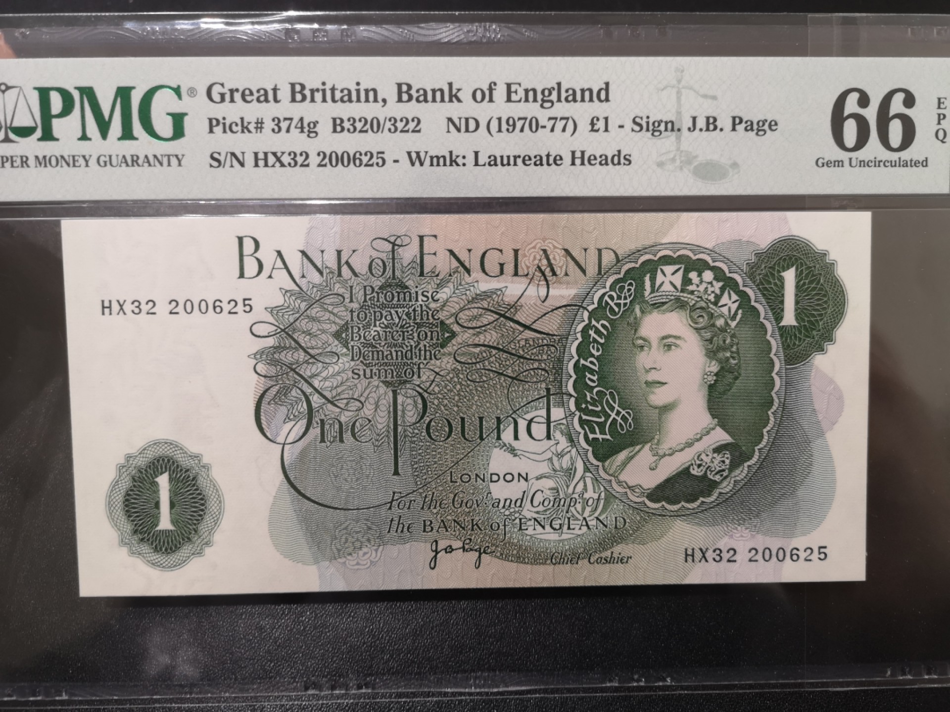《外钞收藏家》第一百七十一期拍卖（本期97件） 1970-77年英国C序列1镑 无47 PMG66