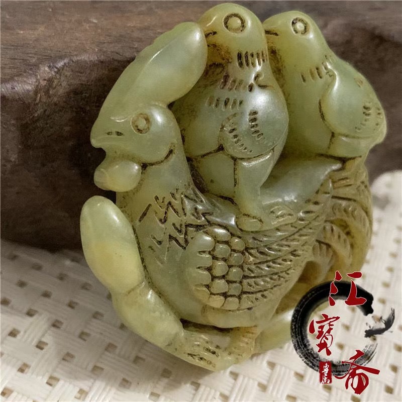 明清岫玉古玩玉器古董做旧把件高古玉老物件玉佩挂件吊坠连升三级