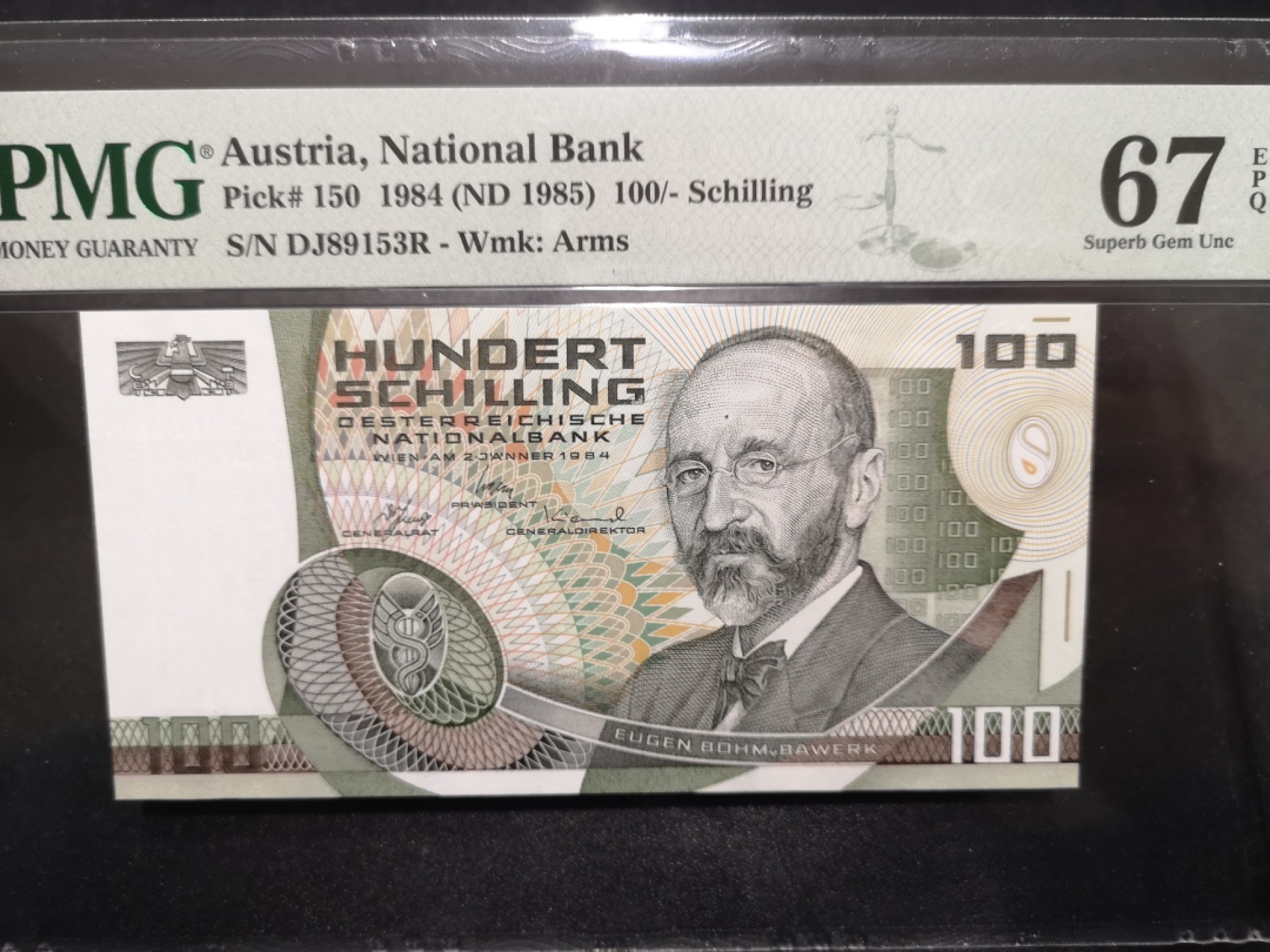 《外钞收藏家》第一百七十一期拍卖（本期97件） 1984年奥地利100先令 PMG67 无47
