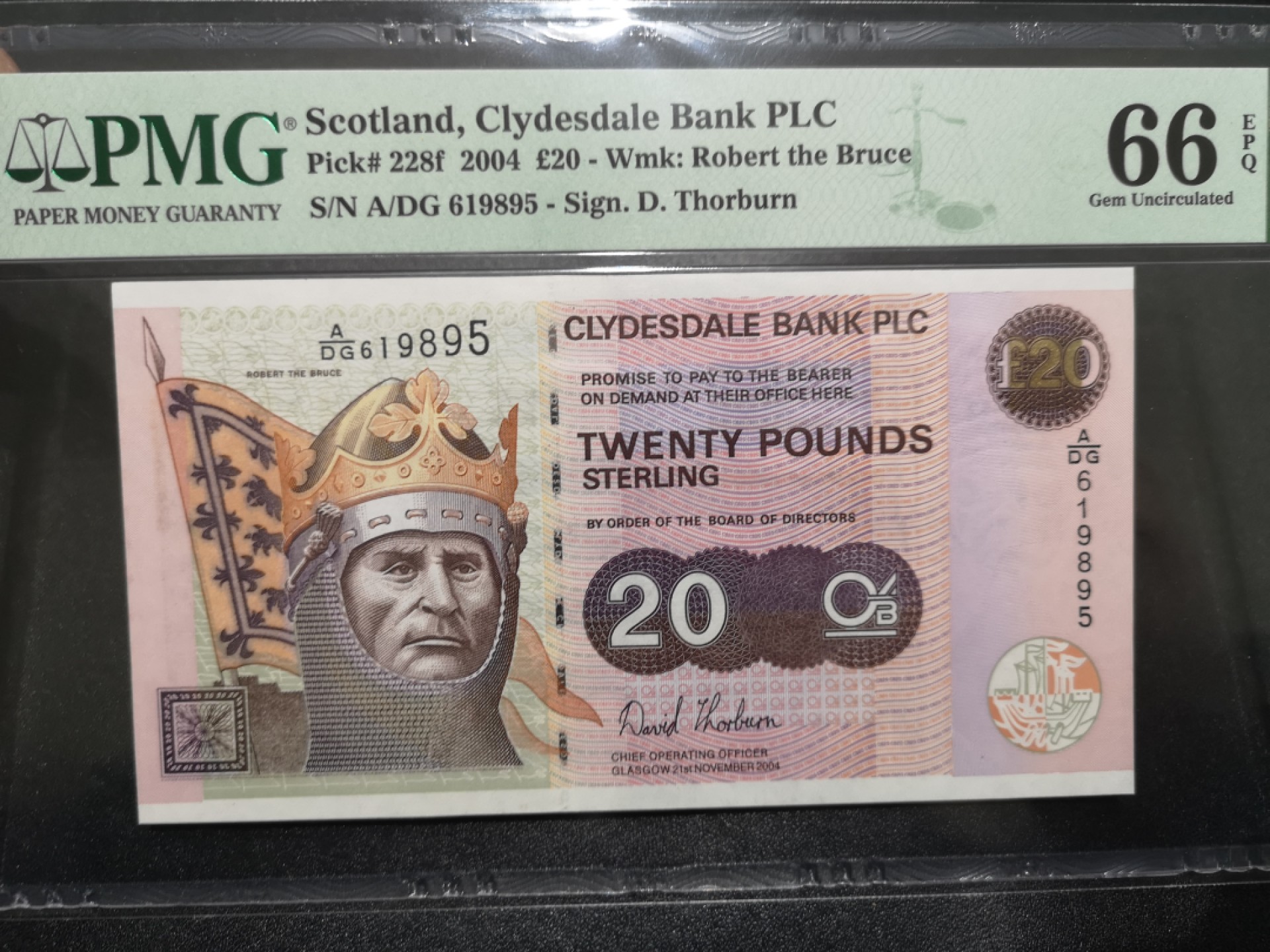 《外钞收藏家》第一百七十一期拍卖（本期97件） 2004年苏格兰克莱斯戴尔银行 20镑 PMG66 无47