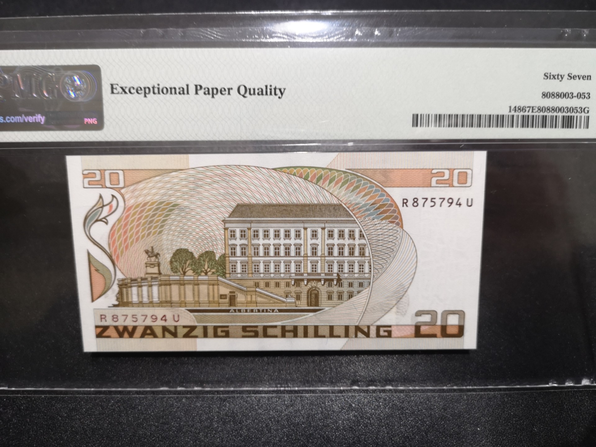 《外钞收藏家》第一百七十一期拍卖（本期97件） 1986年奥地利20先令 PMG67