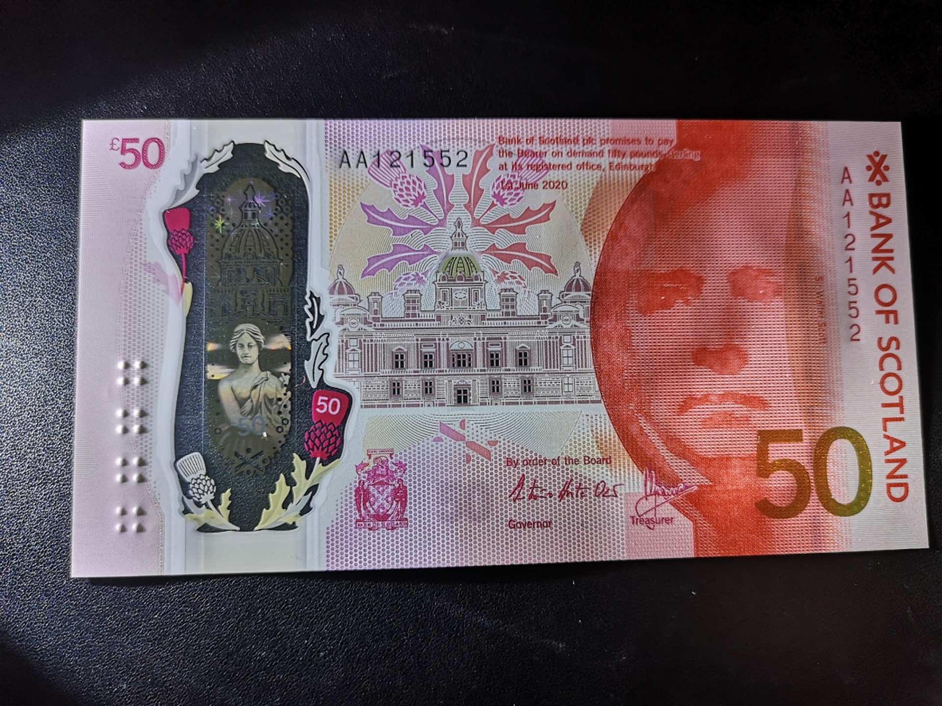 《外钞收藏家》第一百七十一期拍卖（本期97件） 2020年苏格兰最新版50镑 AA冠 数三无47 全新UNC
