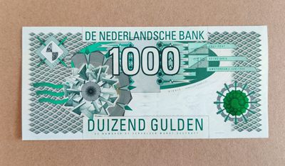 【Blue Auction】✨世界纸币精拍第167期——朝圣者登陆（共95拍） - 荷兰 1994年1000盾 最高值 经典大齿轮 全新UNC