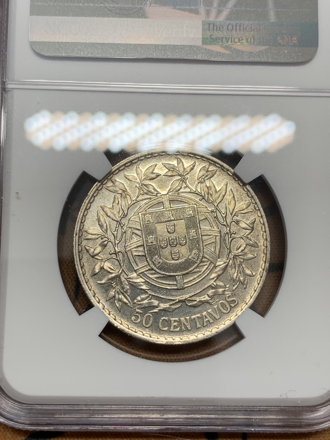 《竞宝斋》第39，40场-本周日，周一2场连拍（全场顺丰包邮） NGC 评级 1916年 葡萄牙女神 50C 半元型 银币