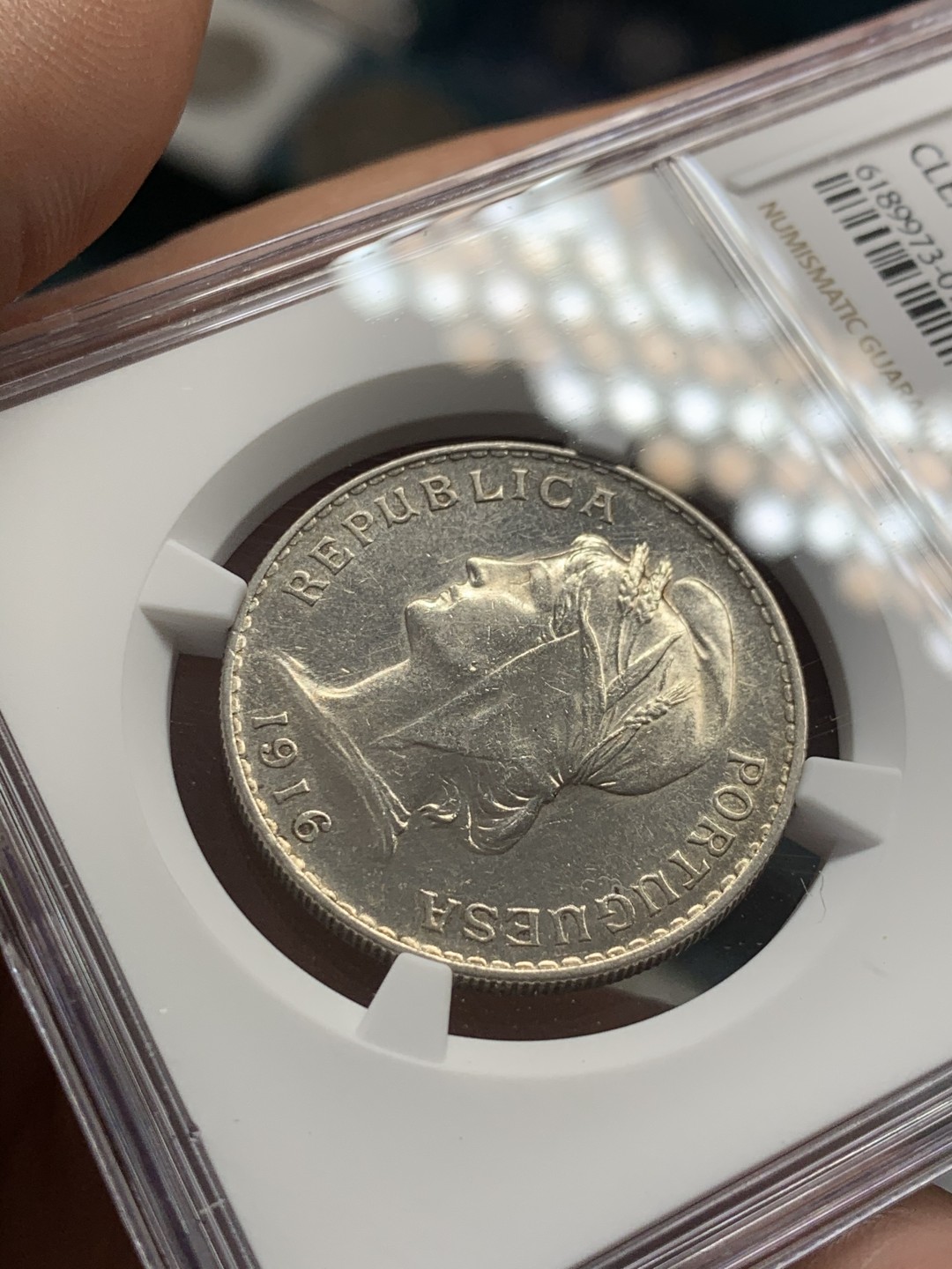 《竞宝斋》第39，40场-本周日，周一2场连拍（全场顺丰包邮） NGC 评级 1916年 葡萄牙女神 50C 半元型 银币