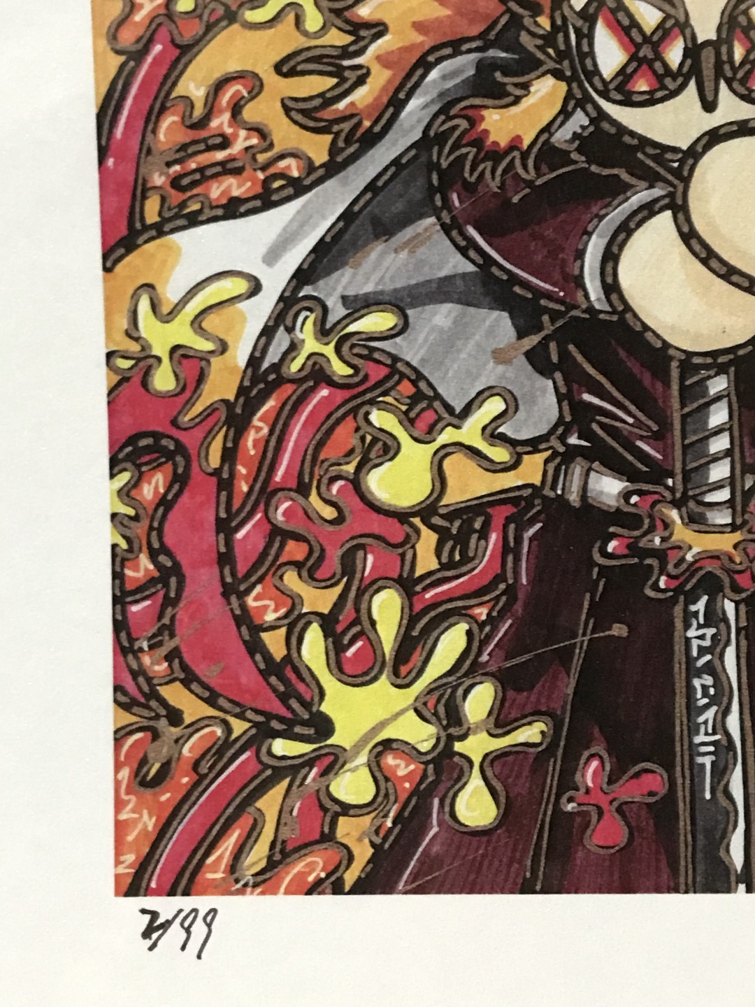 零元拍：歪歪亲笔签名 OWSON系列限量插画复制画《鬼灭之刃》，尺寸约22/22厘米，拍品不含镜框