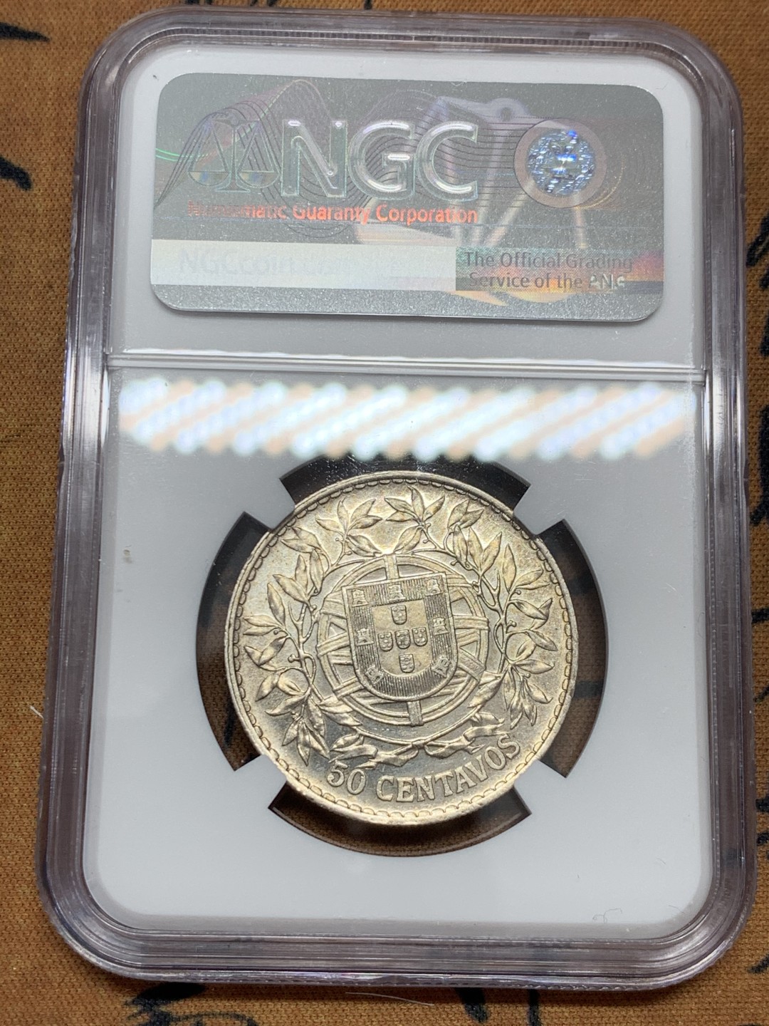 《竞宝斋》第39，40场-本周日，周一2场连拍（全场顺丰包邮） NGC 评级 1916年 葡萄牙女神 50C 半元型 银币