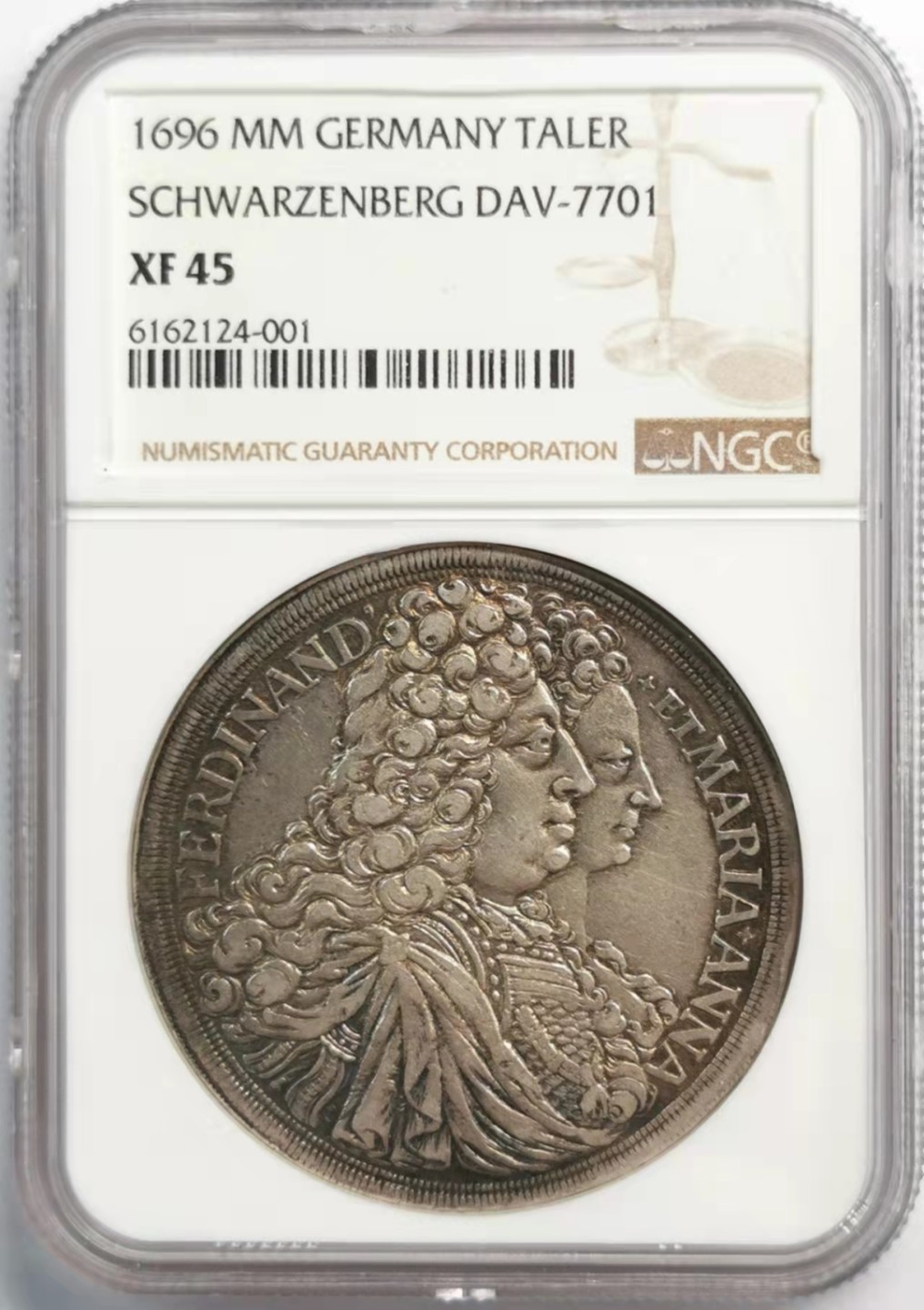 凡希社世界钱币微拍第一百九十二期 荐！1696施瓦岑贝格泰勒大银NGC-XF45原味品！