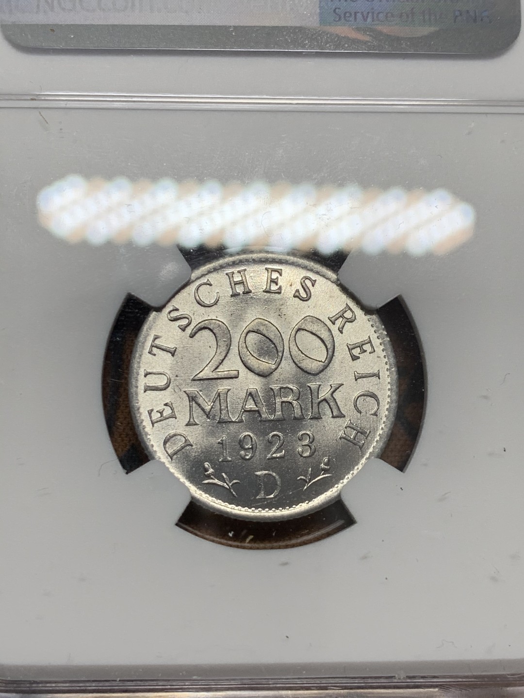 《竞宝斋》第39，40场-本周日，周一2场连拍（全场顺丰包邮） 德国，1923年，200马克（铝币）,NGC-MS65。