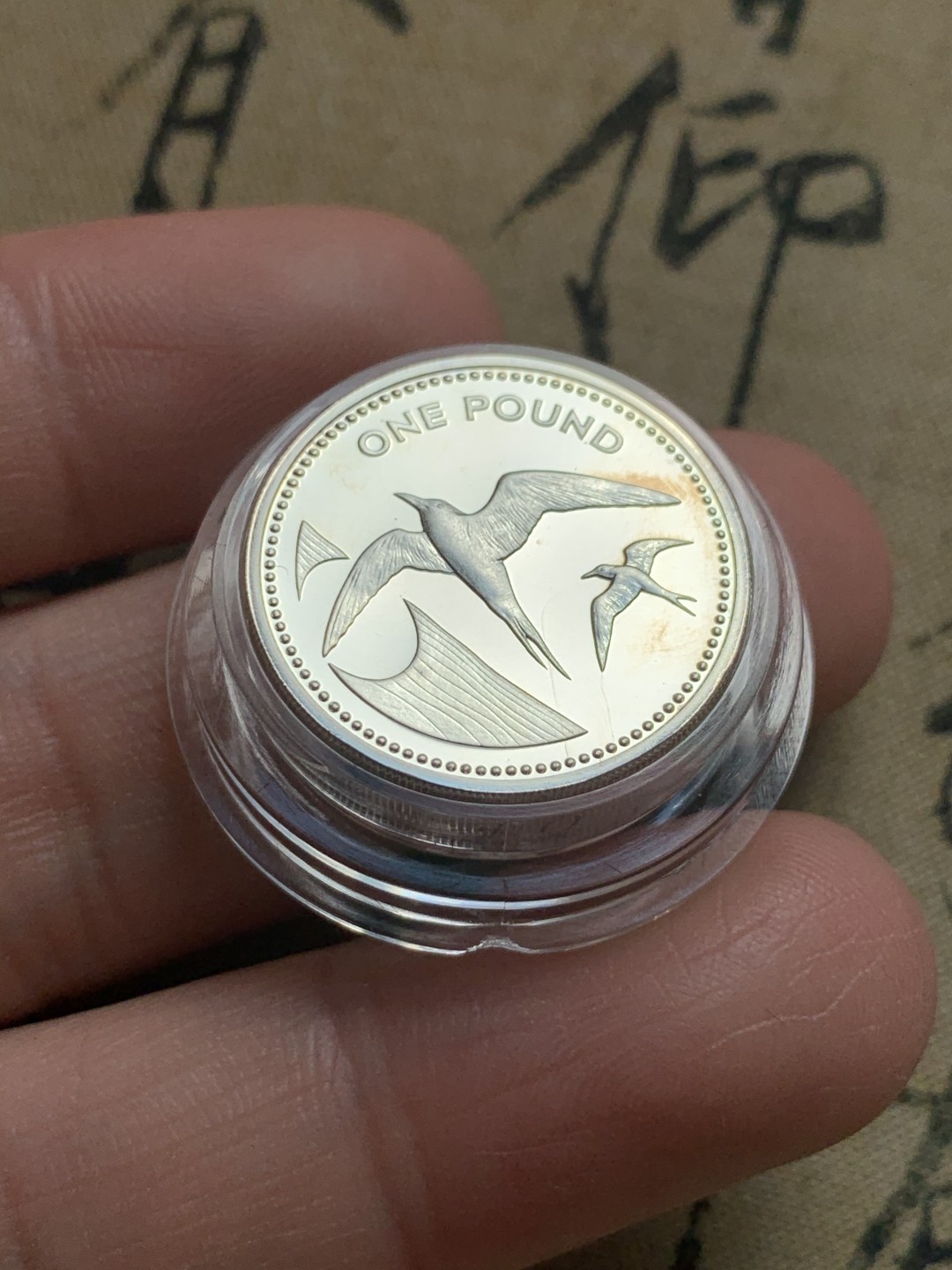 《竞宝斋》第39，40场-本周日，周一2场连拍（全场顺丰包邮） 19克 925银 2500枚发行量 圣赫勒那阿森松1984年1镑 军舰鸟 加厚银币 盒装完美超级厚