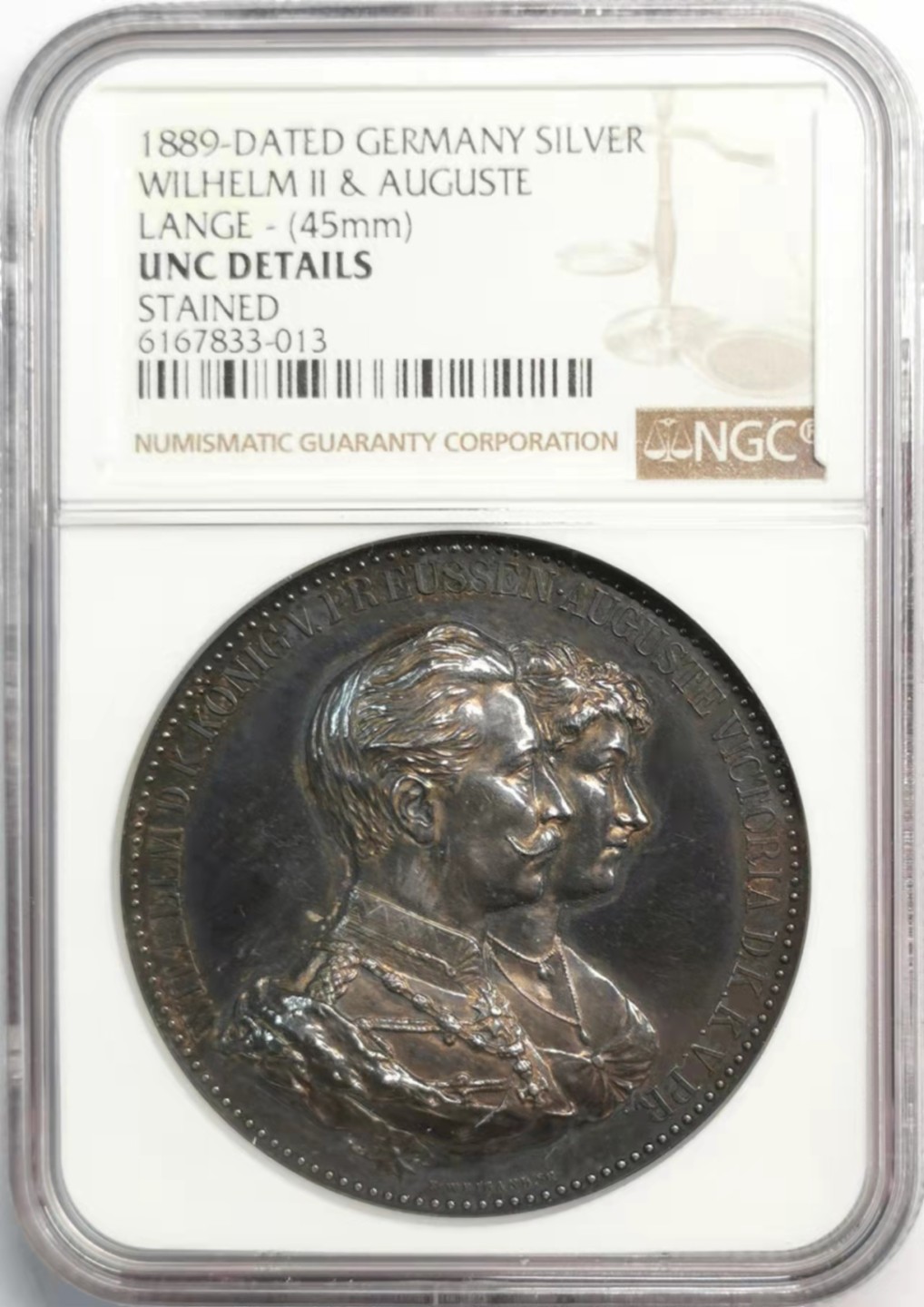 凡希社世界钱币微拍第一百九十二期 1889德皇威廉伉俪纪念银章NGC-UNCD