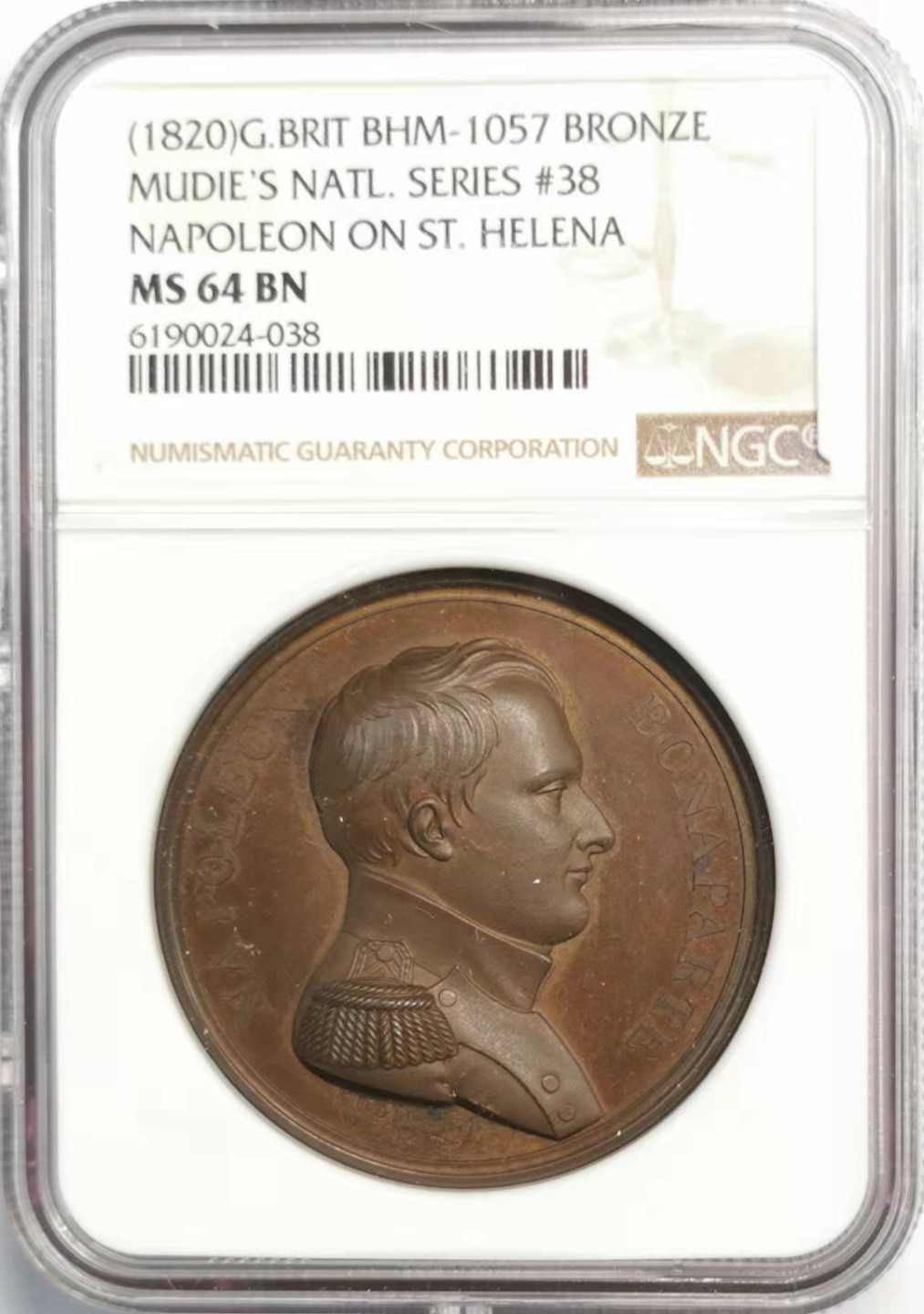 凡希社世界钱币微拍第一百九十二期 1820英国圣赫勒拿的拿破仑纪念铜章NGC-MS64