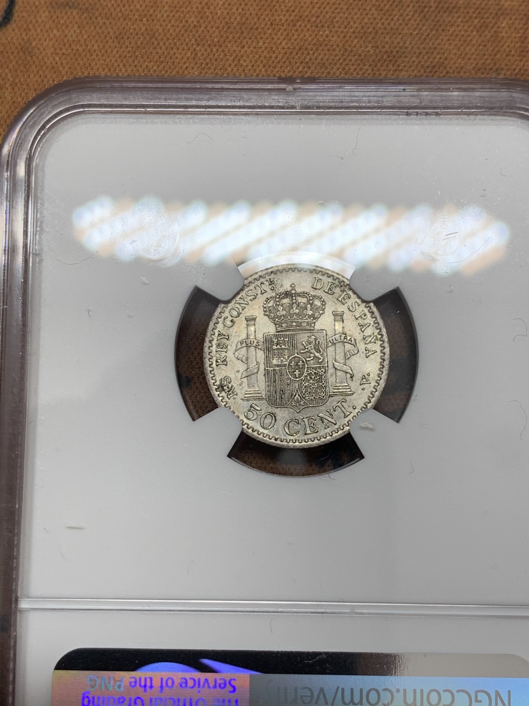 《竞宝斋》第39，40场-本周日，周一2场连拍（全场顺丰包邮） NGC-AU58 西班牙 1904年 阿方索十三世 50分 银币 原光好品