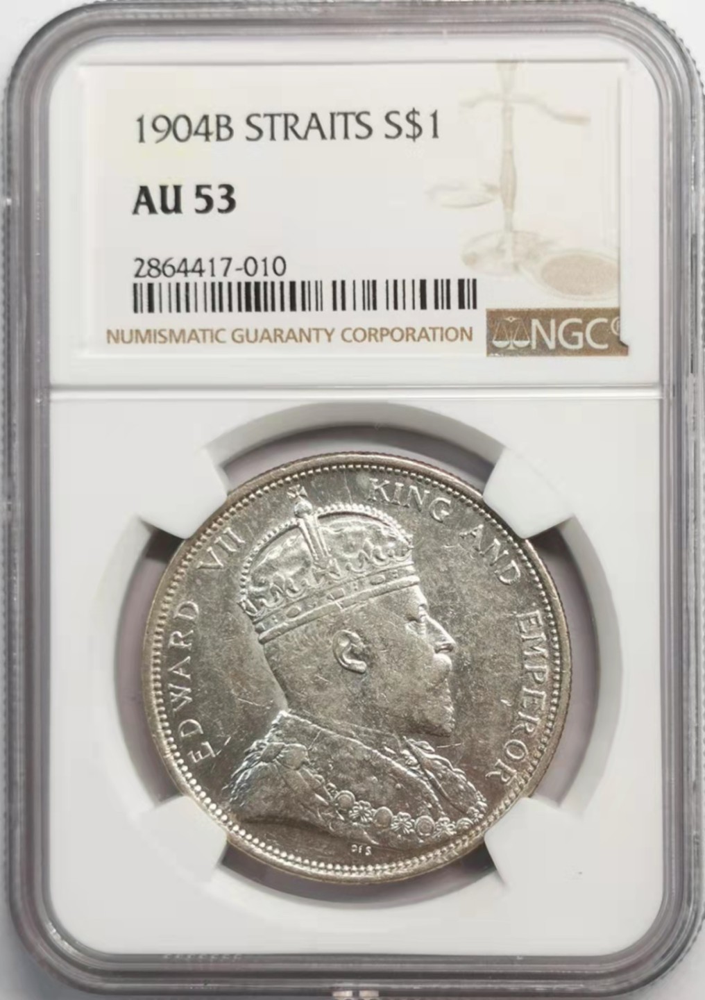 凡希社世界钱币微拍第一百九十二期 1904B英属海峡爱七壹元大样NGC-AU53