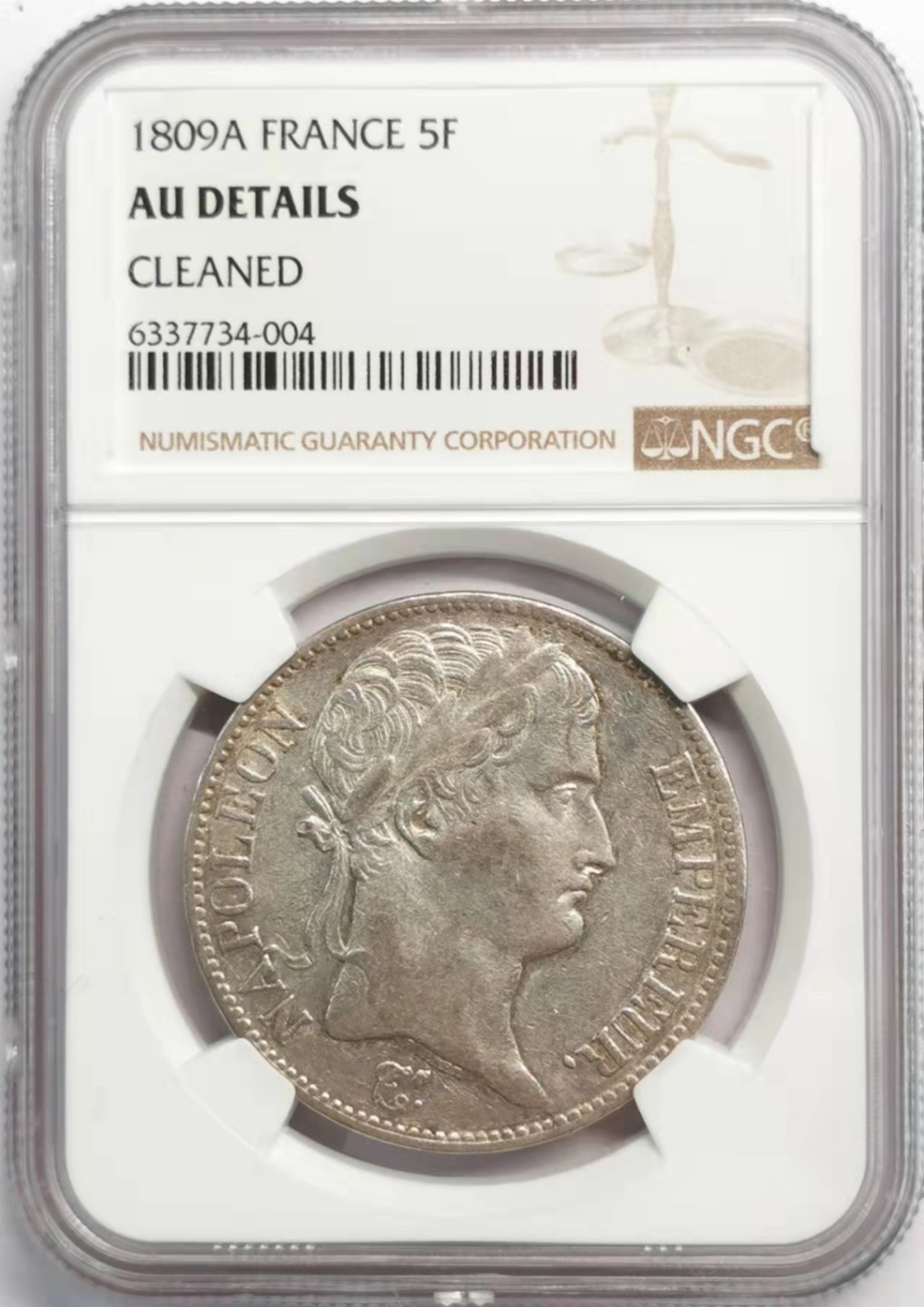 凡希社世界钱币微拍第一百九十二期 1809A法国拿破仑5法郎NGC-AUD