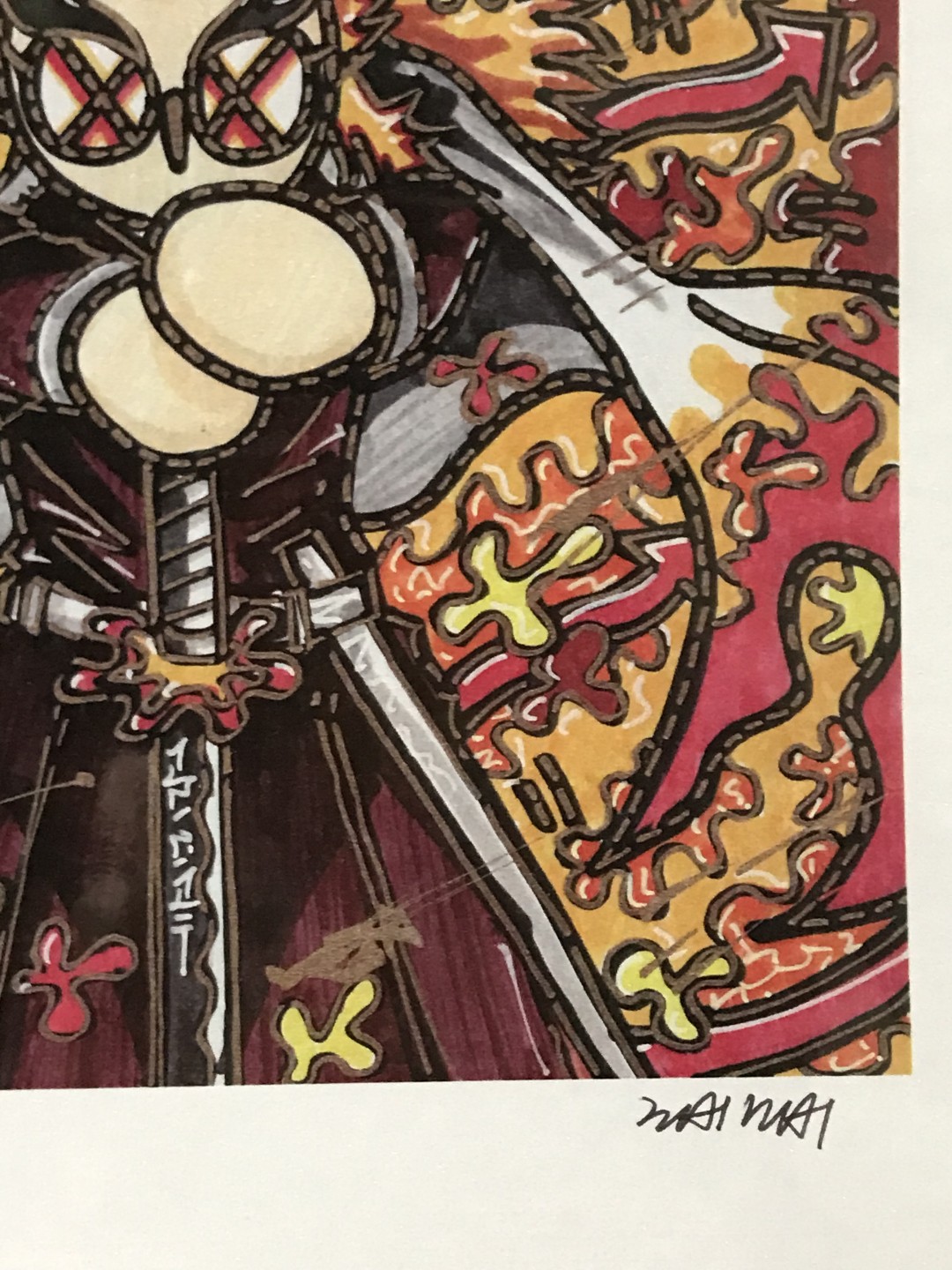 零元拍：歪歪亲笔签名 OWSON系列限量插画复制画《鬼灭之刃》，尺寸约22/22厘米，拍品不含镜框