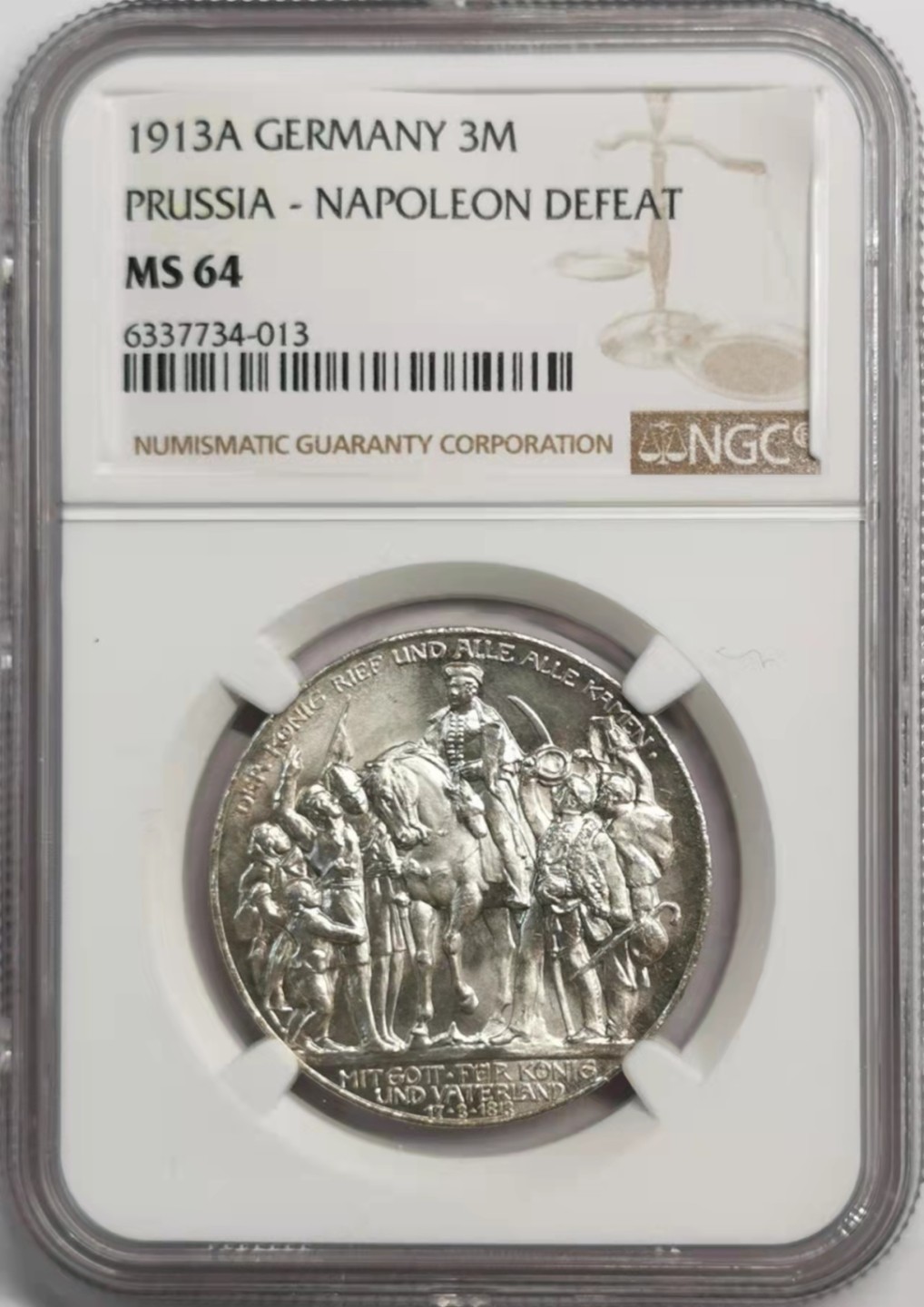 凡希社世界钱币微拍第一百九十二期 1913普鲁士击败拿破仑3马克银币NGC-MS64