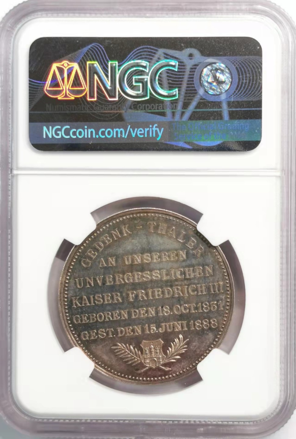 凡希社世界钱币微拍第一百九十二期 荐！1888普鲁士弗里德里希纪念银章NGC-MS63