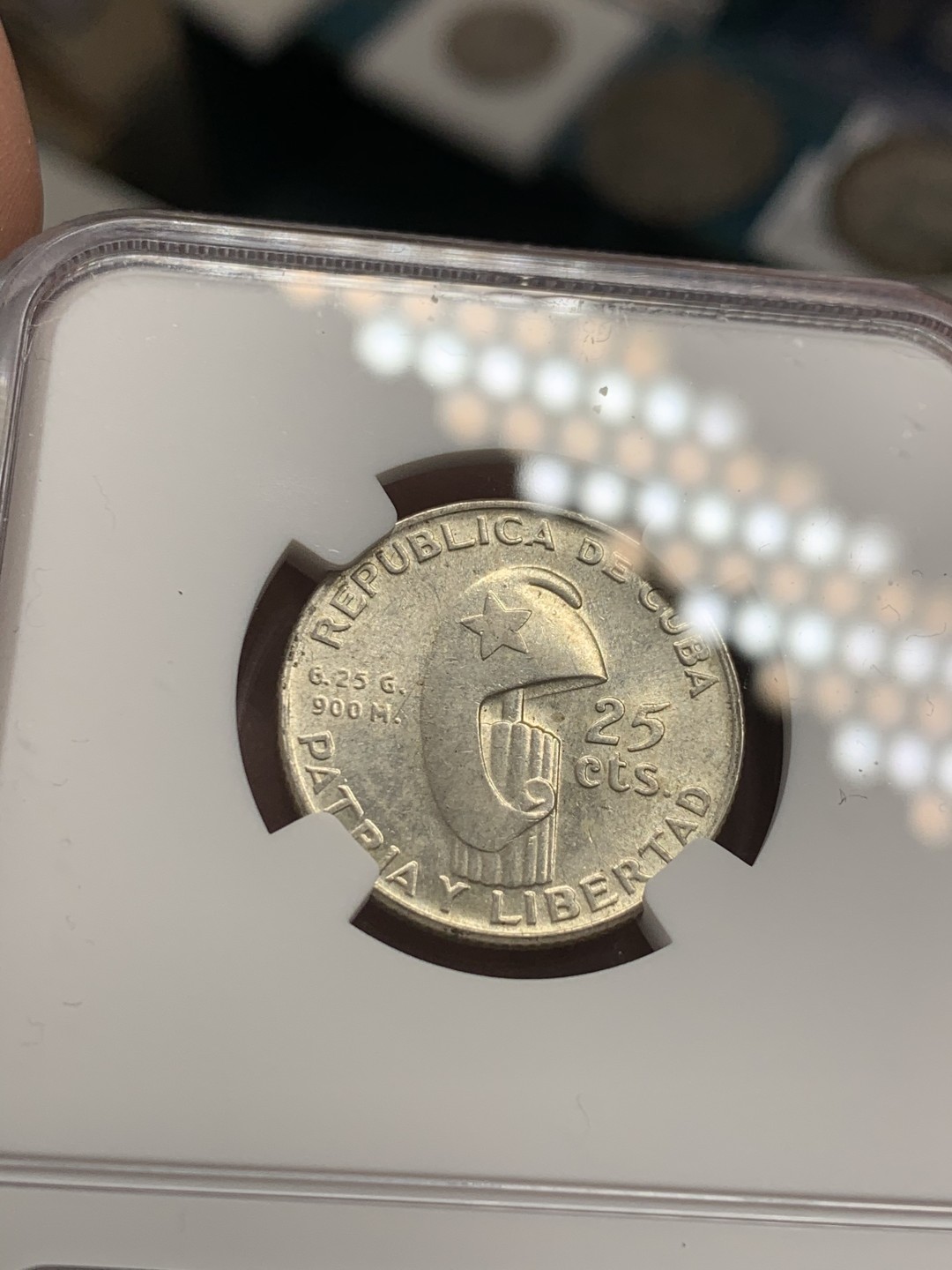 《竞宝斋》第39，40场-本周日，周一2场连拍（全场顺丰包邮） NGC-MS61 古巴 1953年 何塞马丁百年纪念 25分 原光银币 热门品种