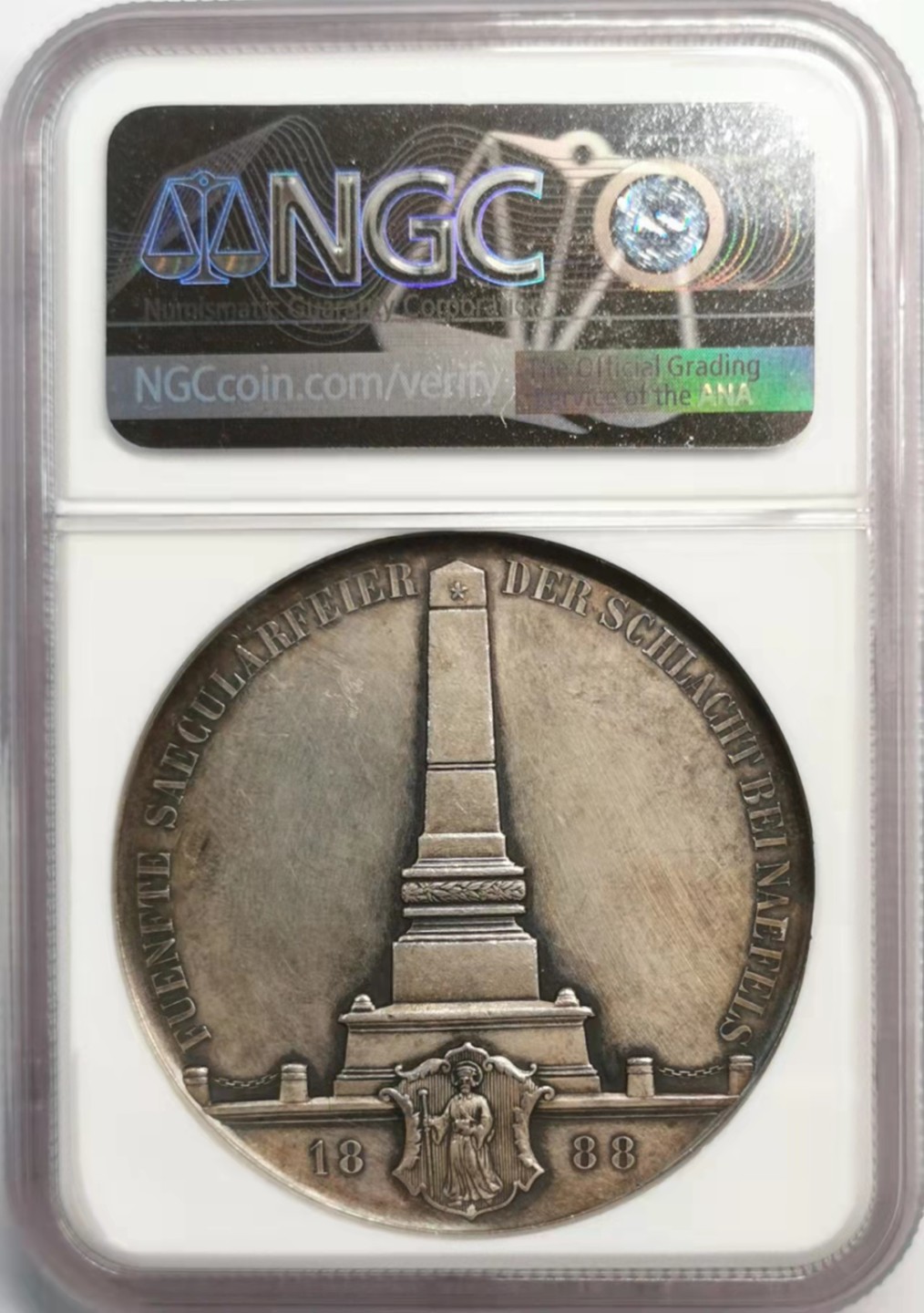 凡希社世界钱币微拍第一百九十二期 荐！1888瑞士奈弗尔斯战役500周年纪念银章NGC-MS61