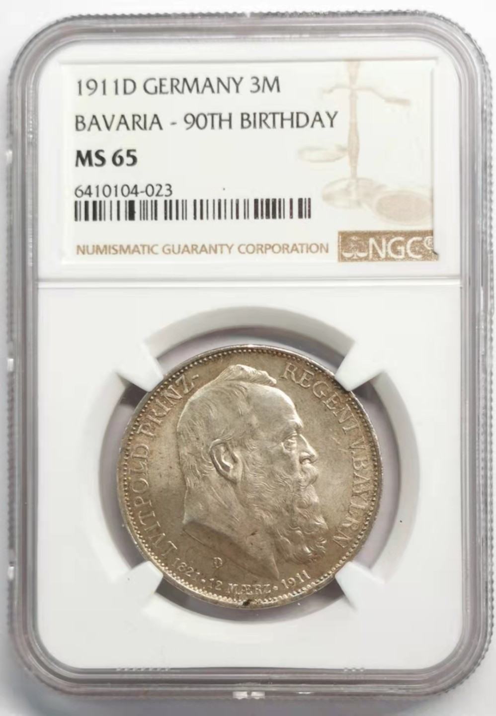 凡希社世界钱币微拍第一百九十二期 1911巴伐利亚3马克银币NGC-MS65