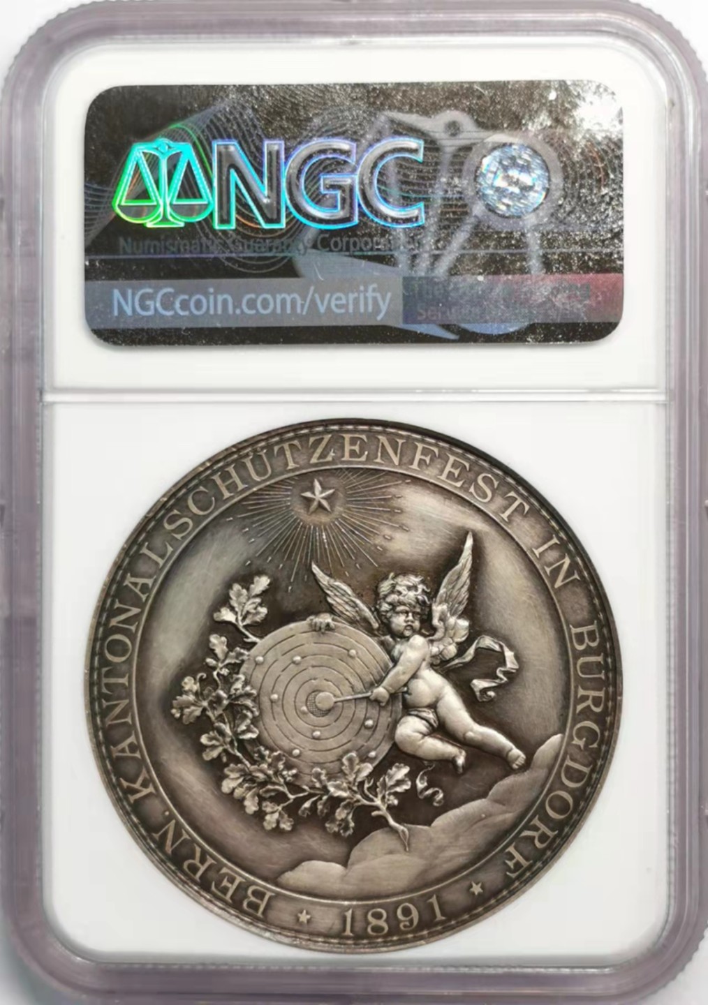 凡希社世界钱币微拍第一百九十二期 1891伯尔尼-布尔多夫射击节纪念银章NGC-UNCD