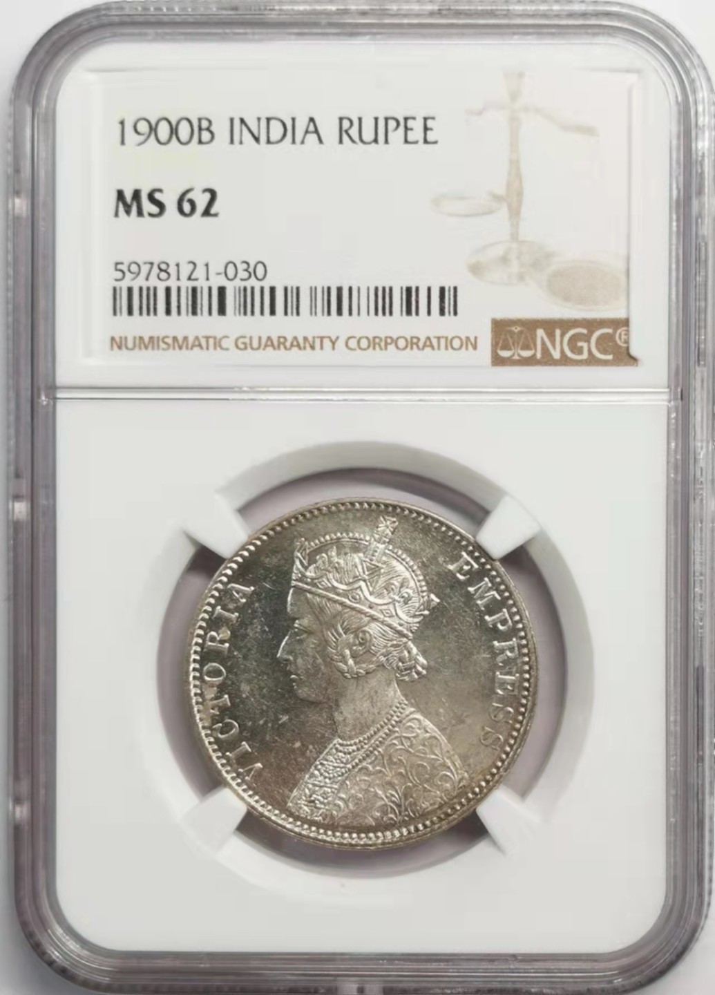 凡希社世界钱币微拍第一百九十二期 1900B英属印度小维卢比NGC-MS62