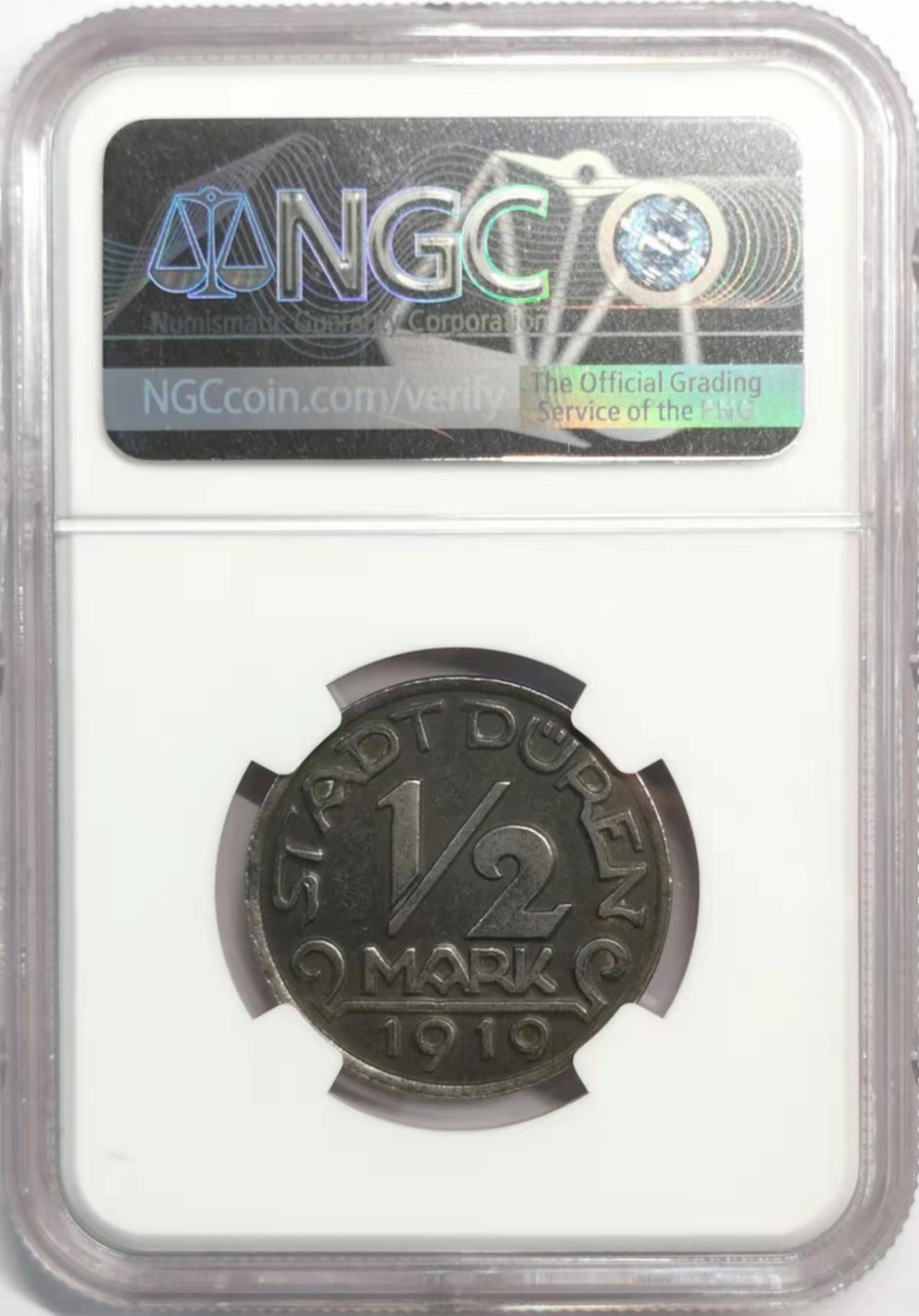 凡希社世界钱币微拍第一百九十二期 1919德紧杜伦1/2马克代用币NGC-AU58