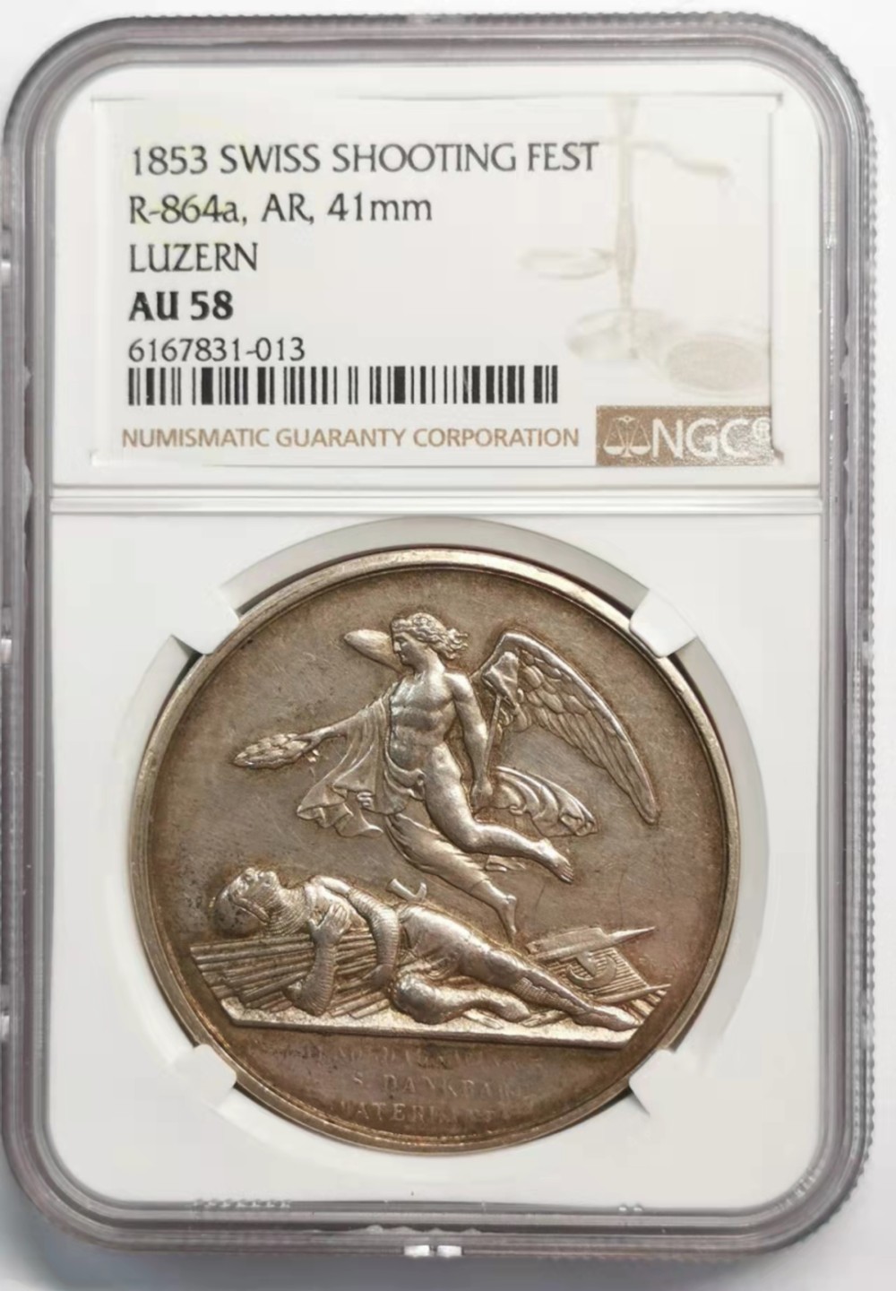 凡希社世界钱币微拍第一百九十二期 1853瑞士卢塞恩射击节纪念银章NGC-AU58